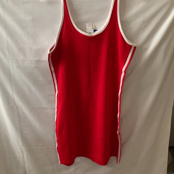 ADIDAS Adicolor 3-Stripes Mini Tank Dress in Scarlet/White Sz LARGE - Picture 3 of 5